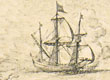 Koopvaardijschip op stadskaart uit 1625